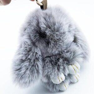 Soft Plush Grey Bunny Keychain Bag Charm